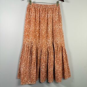 Anthropologie Beachgold Flounced Midi Skirt M Paisley Orange White Pull On Boho